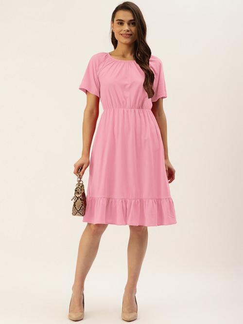 women solid short sleeves tiered dress - 21793291 - Standard Image - 0