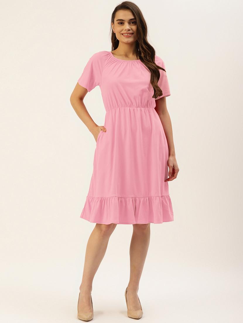 women solid short sleeves tiered dress - 21793291 -  Standard Image - 1