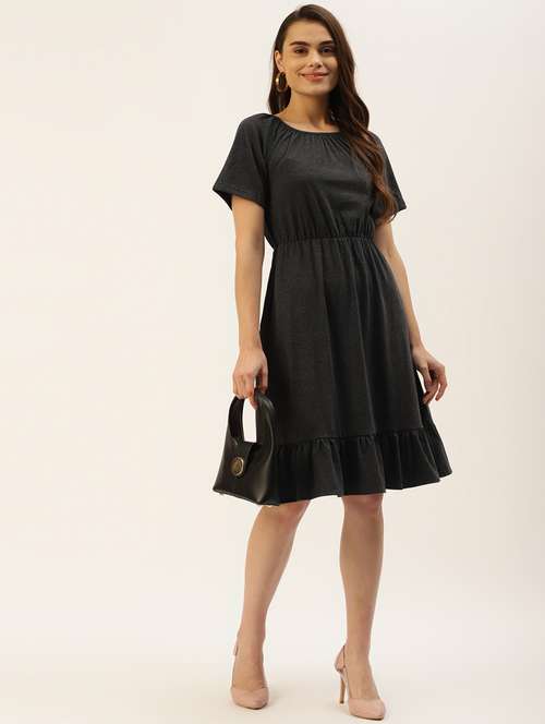women solid short sleeves tiered dress - 21793292 - Standard Image - 0