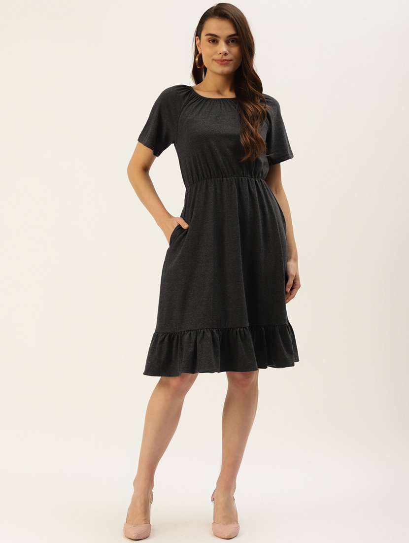 women solid short sleeves tiered dress - 21793292 - Standard Image - 1
