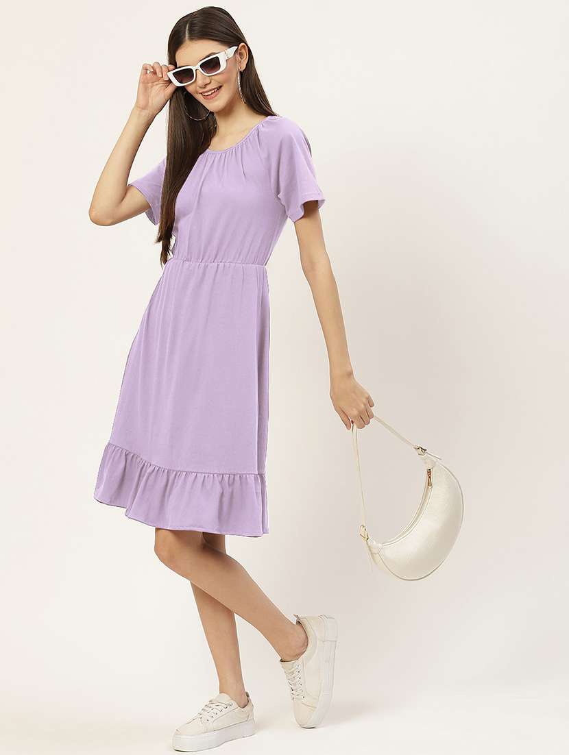 women solid short sleeves tiered dress