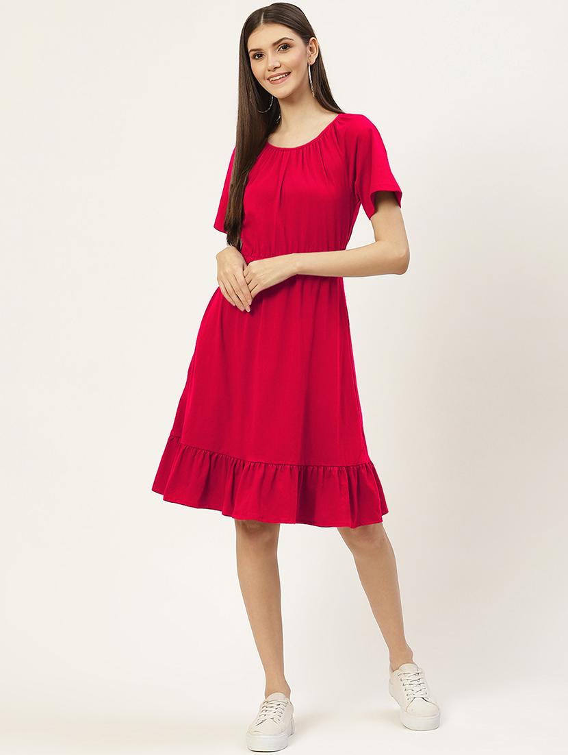 women solid short sleeves tiered dress - 21793294 -  Standard Image - 1