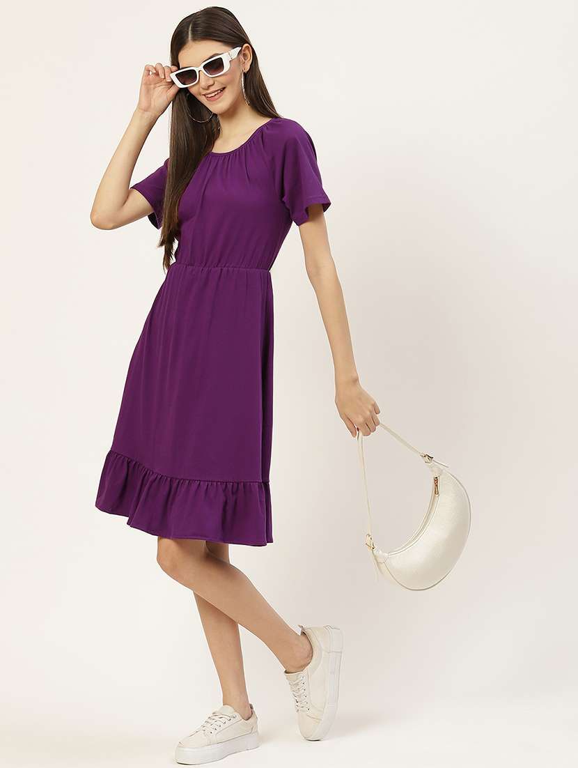 women solid short sleeves tiered dress - 21793297 - Zoom Image - 0