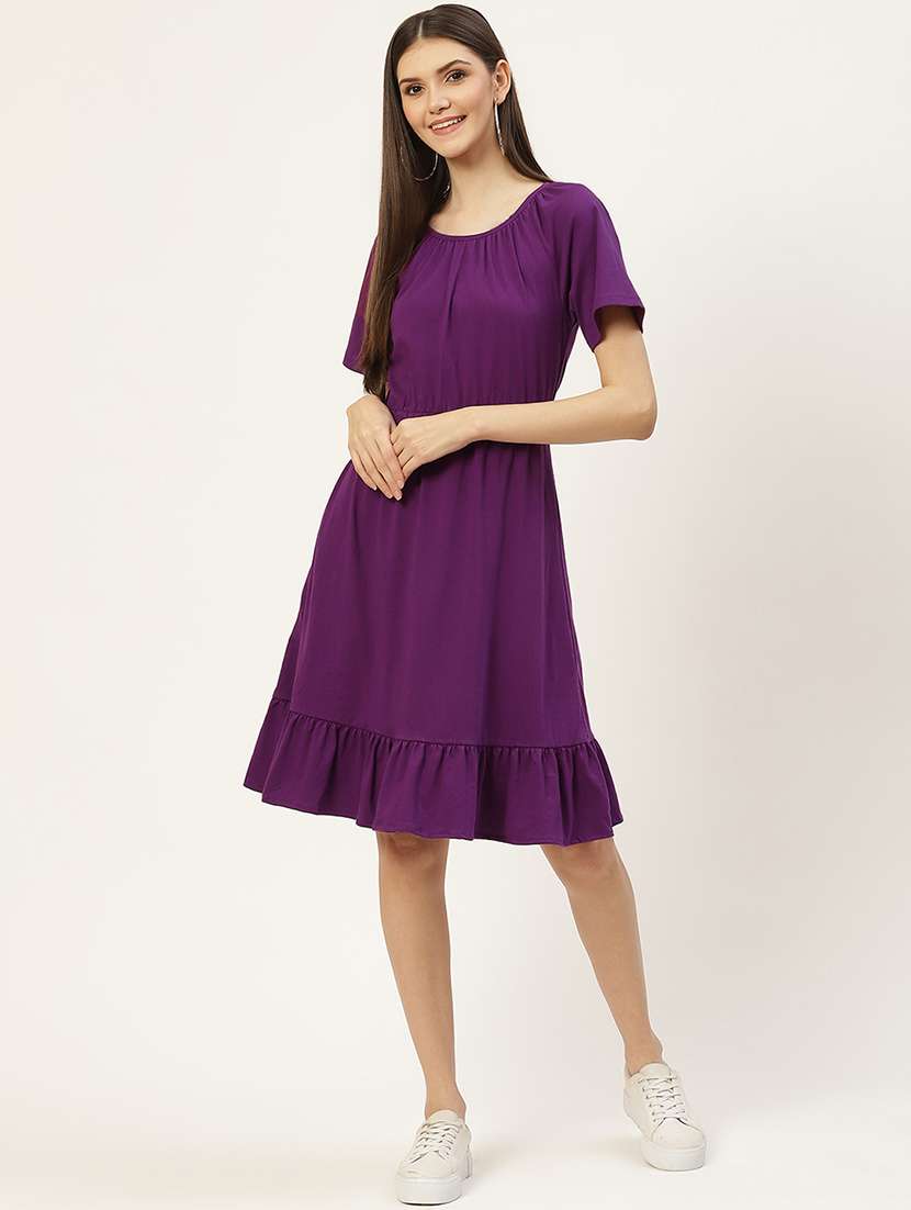 women solid short sleeves tiered dress - 21793297 -  Standard Image - 1