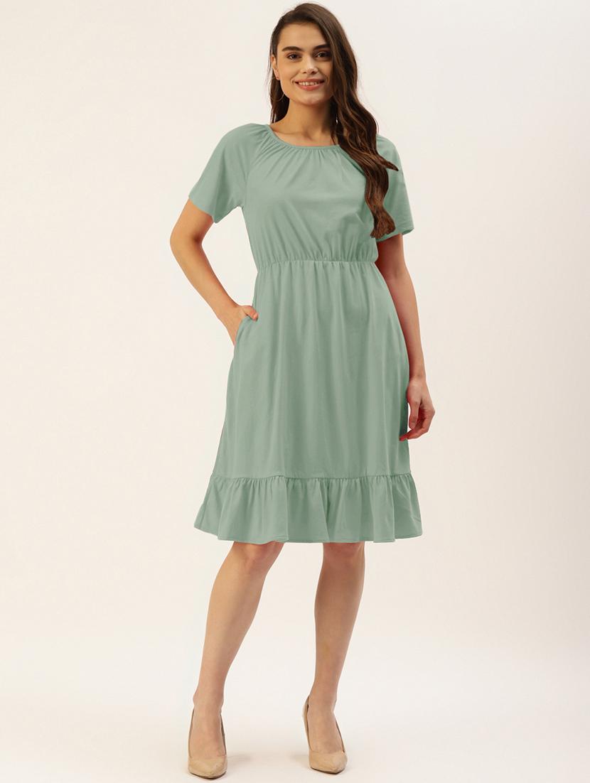 women solid short sleeves tiered dress - 21793298 - Standard Image - 1