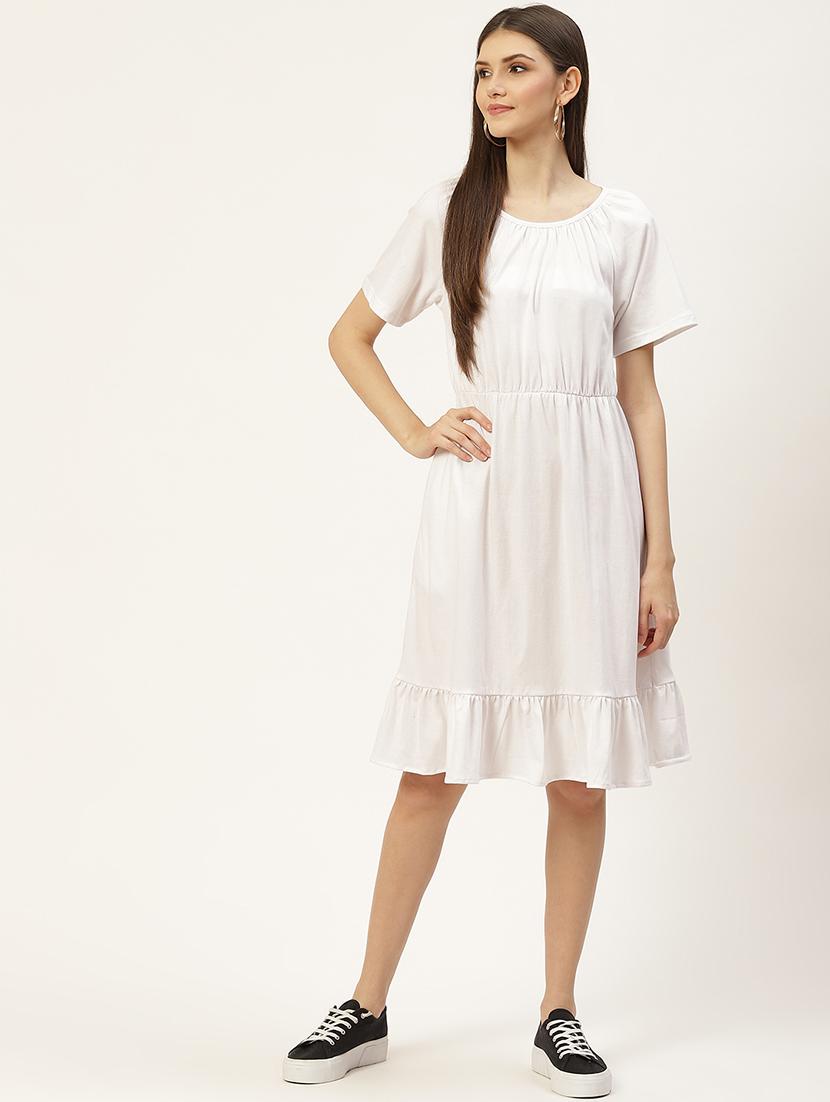 women solid short sleeves tiered dress - 21793299 - Standard Image - 1