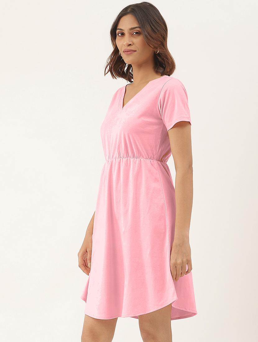 women solid short sleeves a-line dress - 21793300 - Standard Image - 1
