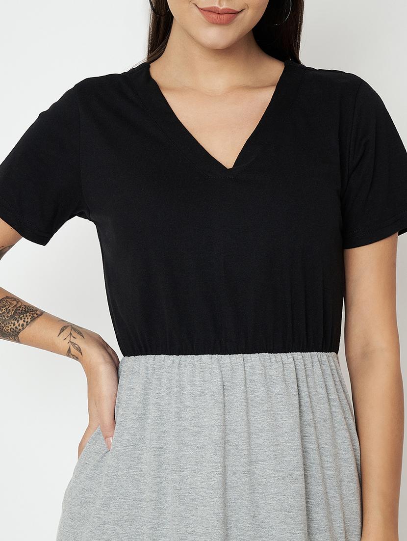 women color blocked short sleeves a-line dress - 21793301 - Standard Image - 6