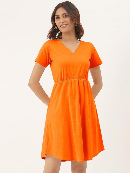 women solid short sleeves a-line dress - 21793305 -  Standard Image - 0