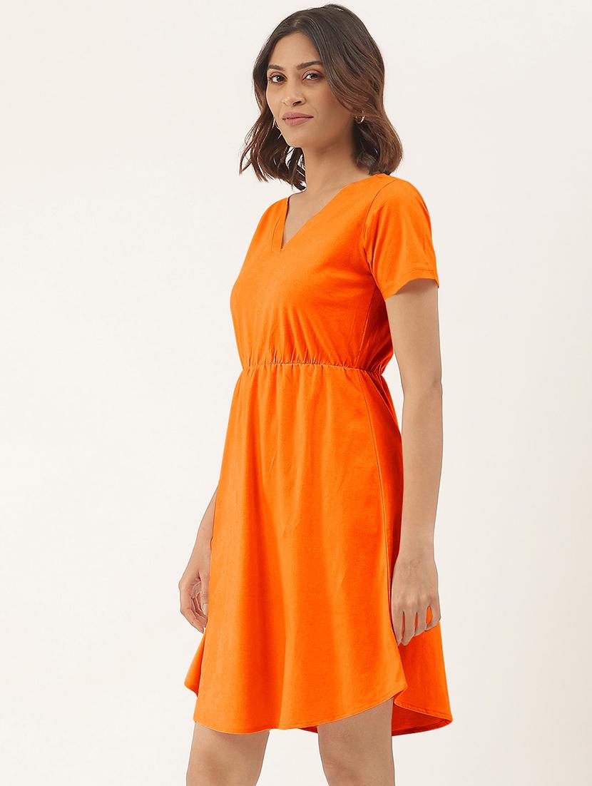 women solid short sleeves a-line dress - 21793305 -  Standard Image - 1