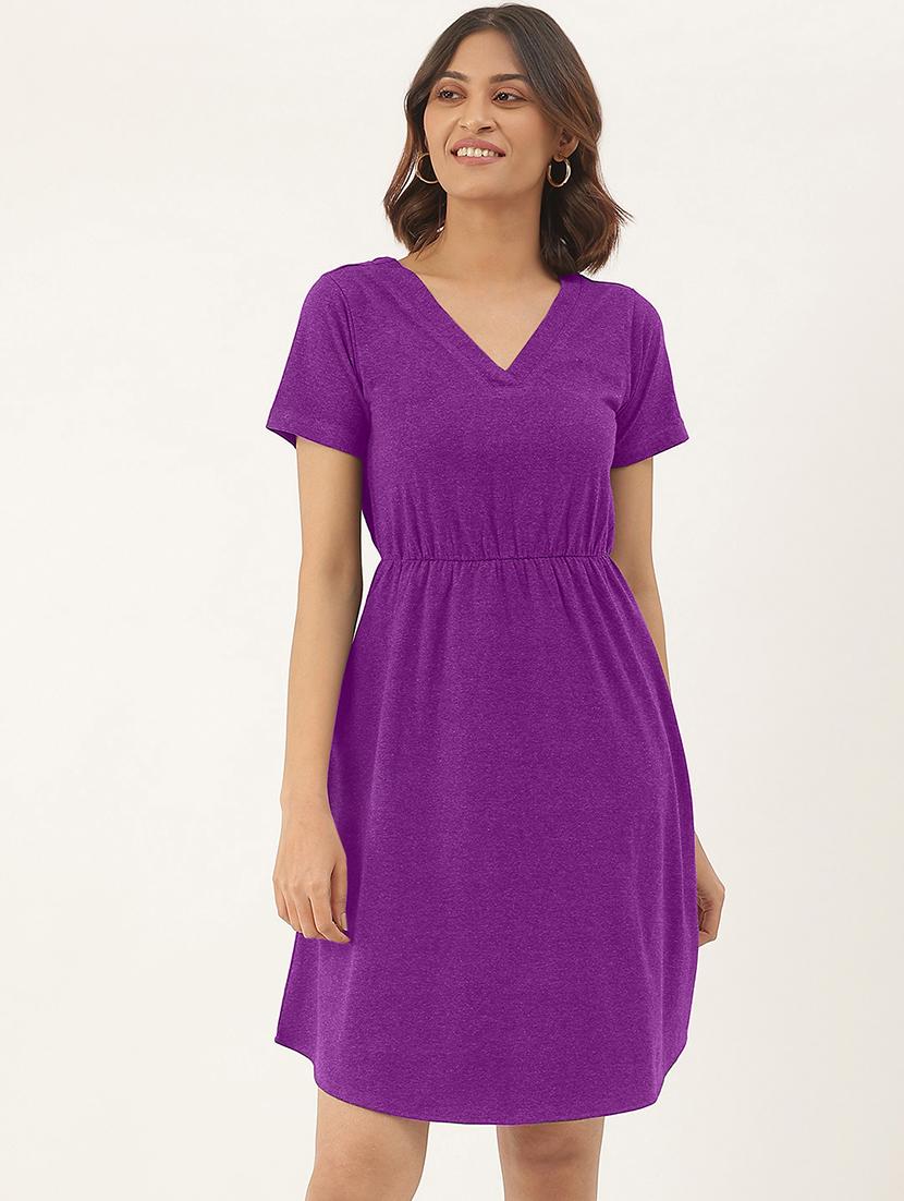 women solid short sleeves a-line dress - 21793306 - Zoom Image - 0