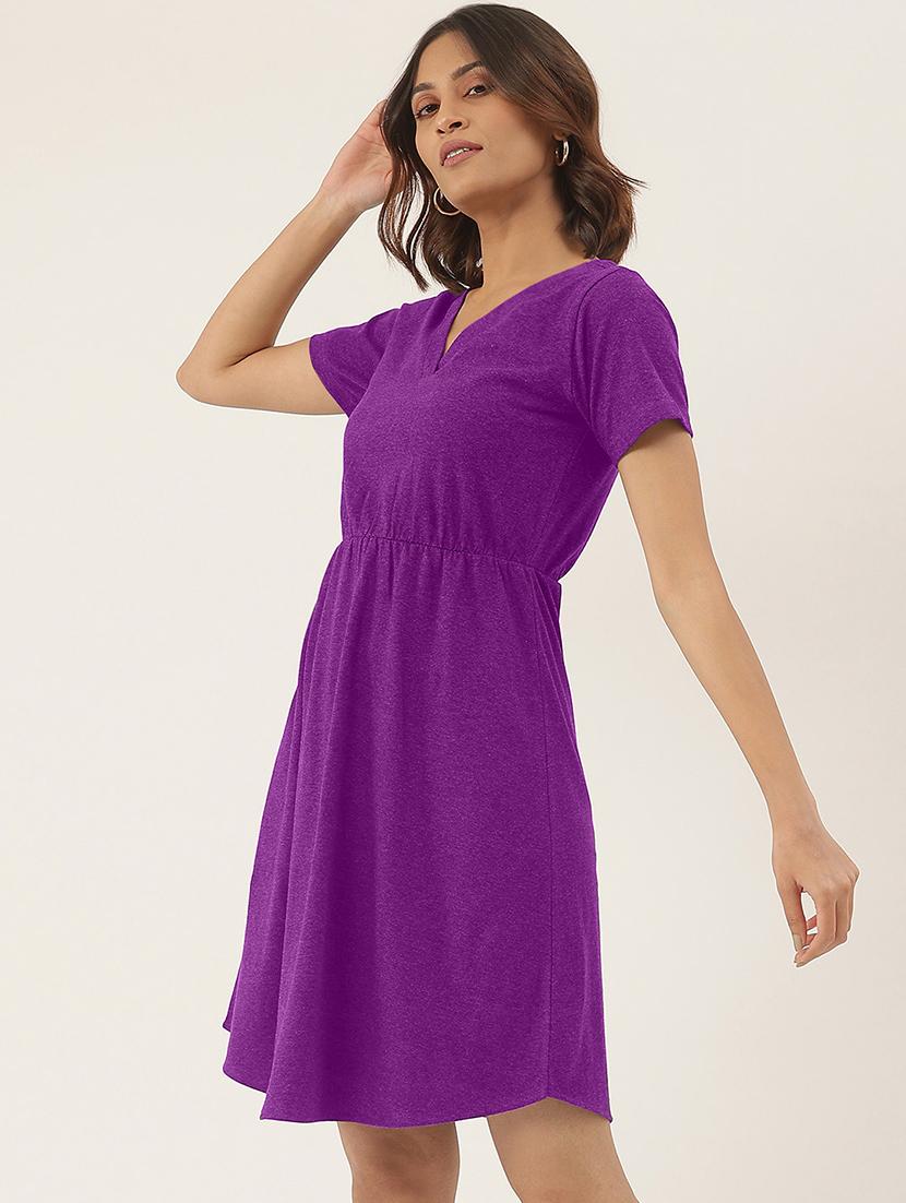women solid short sleeves a-line dress - 21793306 - Standard Image - 1