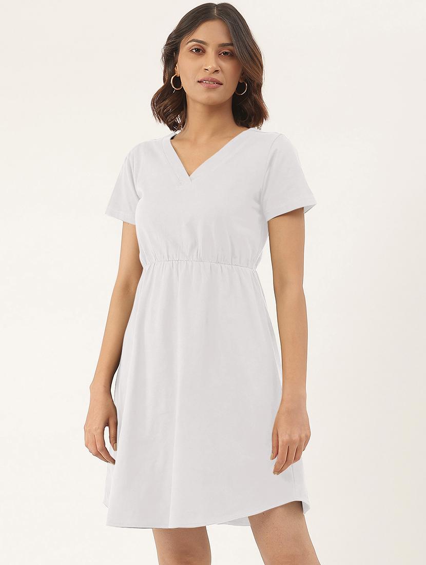 women solid short sleeves a-line dress - 21793308 -  Zoom Image - 0