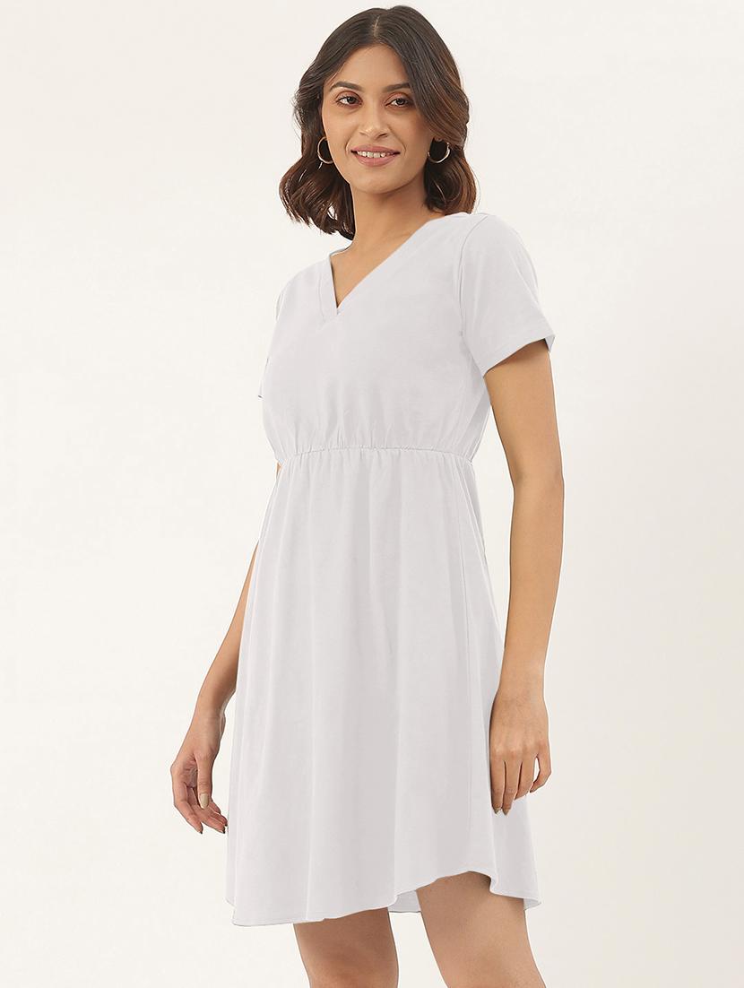 women solid short sleeves a-line dress - 21793308 - Standard Image - 1