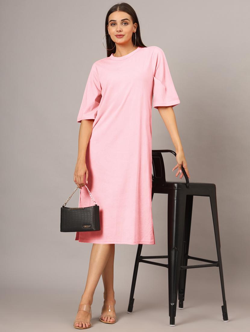 women solid short sleeves shift dress - 21793309 -  Zoom Image - 0