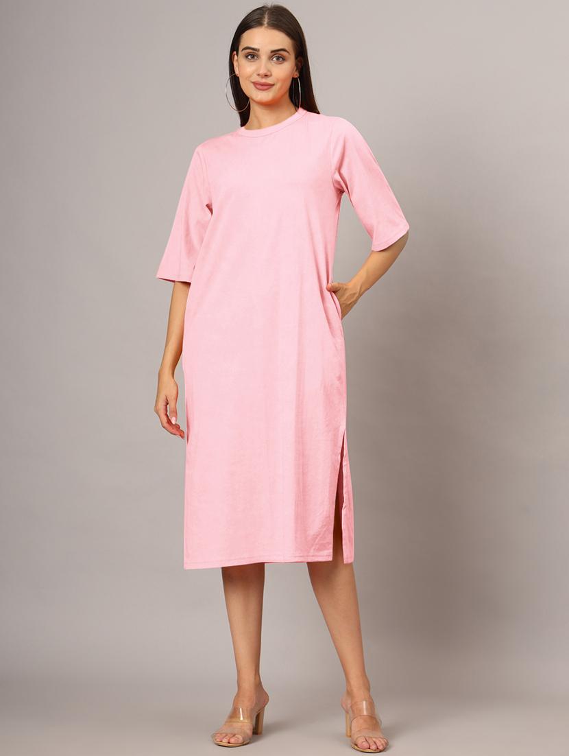 women solid short sleeves shift dress - 21793309 - Standard Image - 1