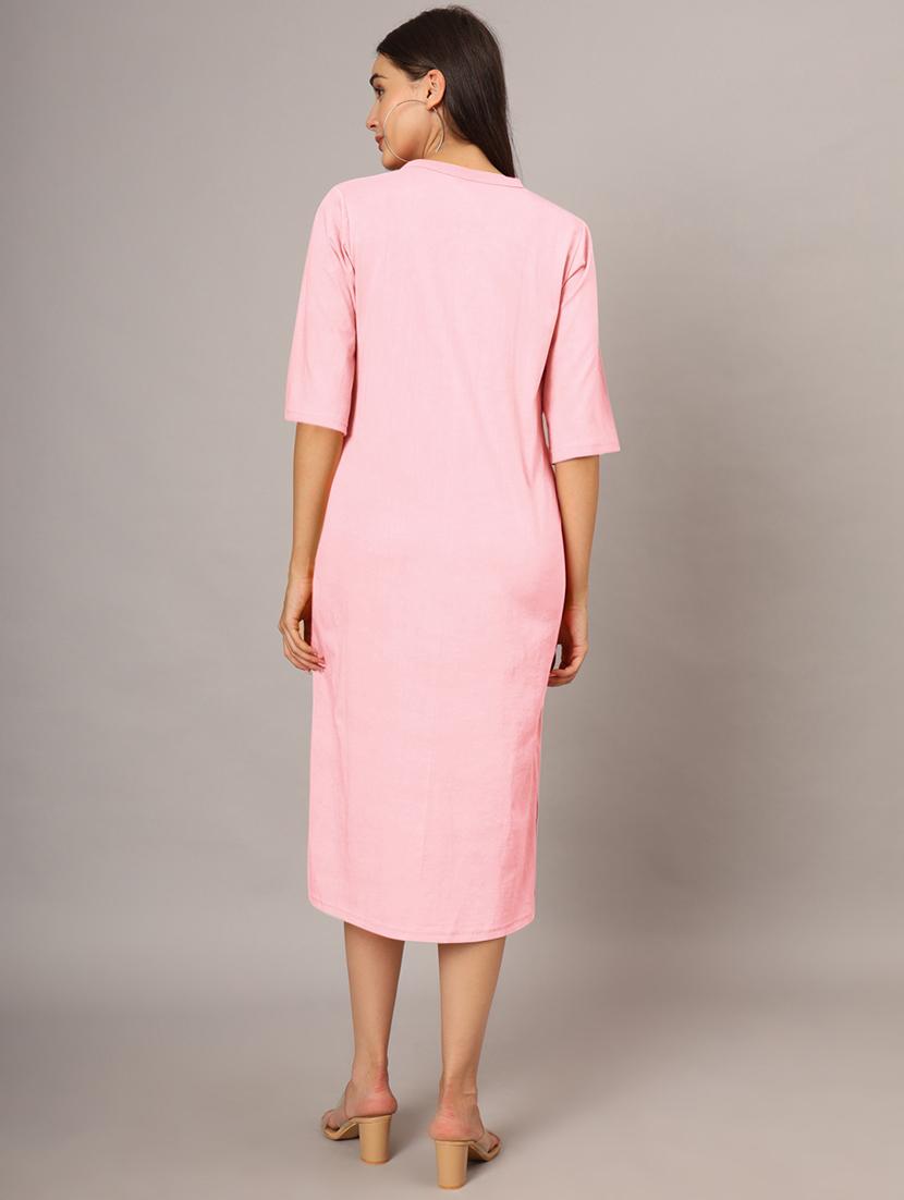 women solid short sleeves shift dress - 21793309 - Standard Image - 4