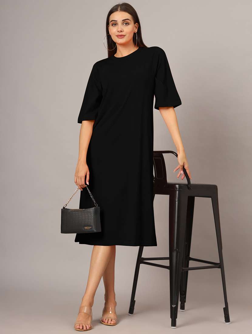 women solid short sleeves shift dress - 21793310 - Zoom Image - 0