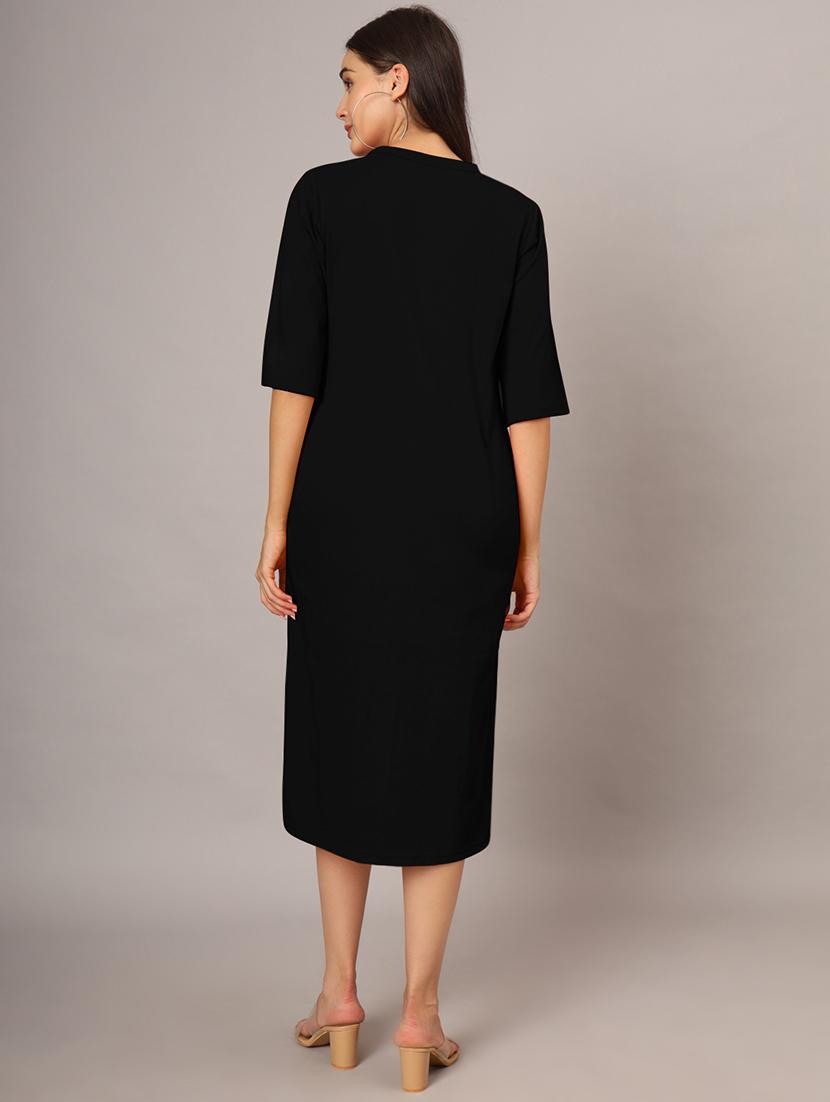 women solid short sleeves shift dress - 21793310 - Standard Image - 4