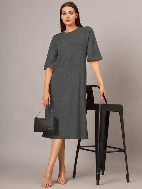 women solid short sleeves shift dress - 21793311 - Standard Image - 0