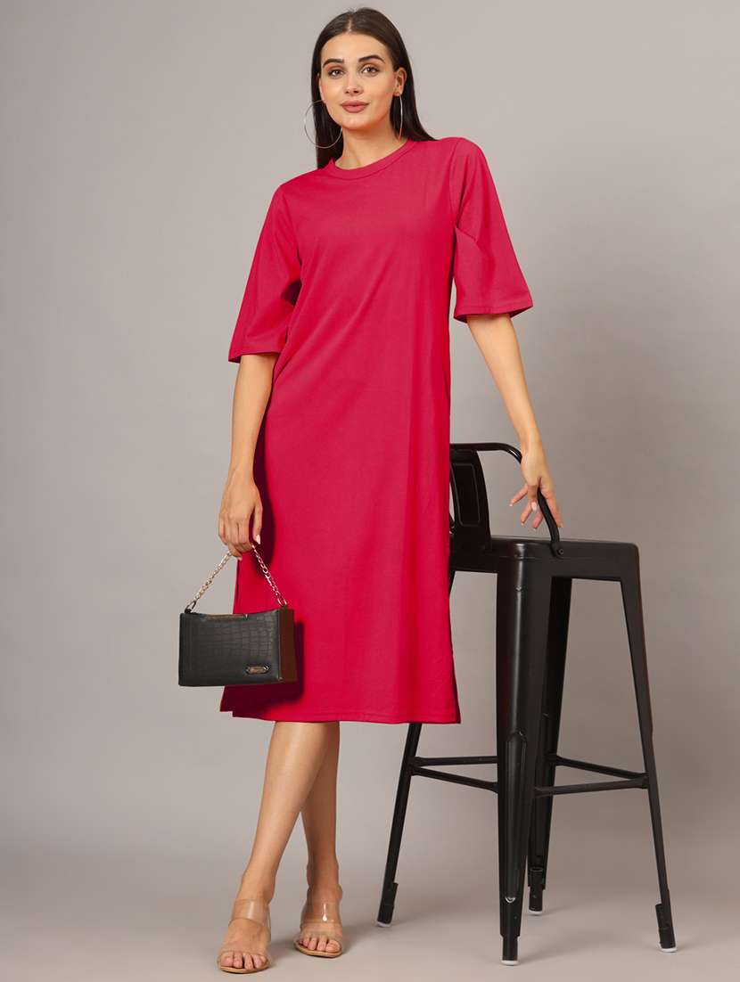 women solid short sleeves shift dress - 21793314 - Zoom Image - 0