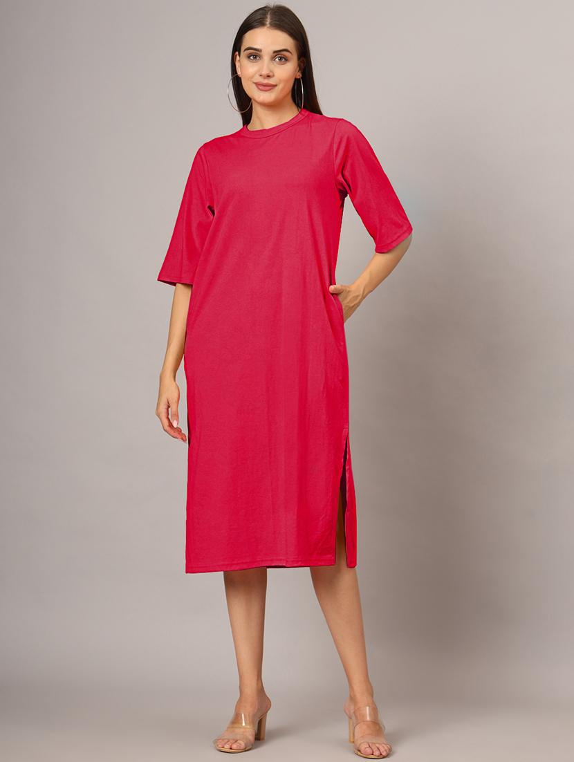 women solid short sleeves shift dress - 21793314 -  Standard Image - 1