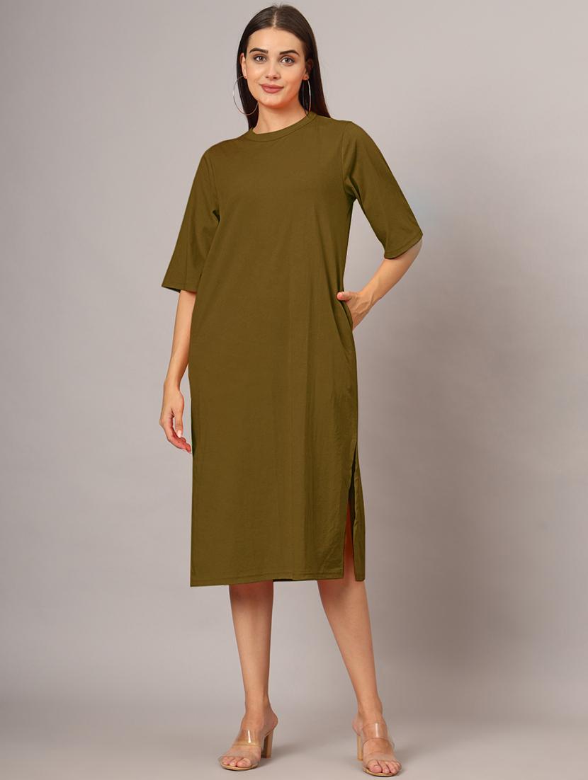 women solid short sleeves shift dress - 21793316 - Standard Image - 1