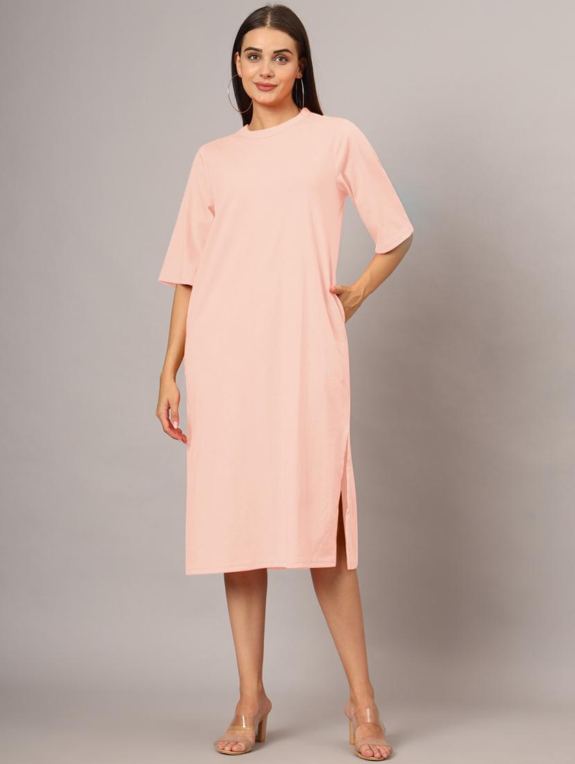 women solid short sleeves shift dress - 21793317 - Standard Image - 1