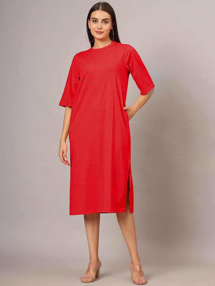 women solid short sleeves shift dress - 21793319 -  Standard Image - 1