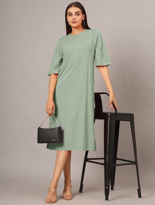 women solid short sleeves shift dress - 21793320 - Standard Image - 0