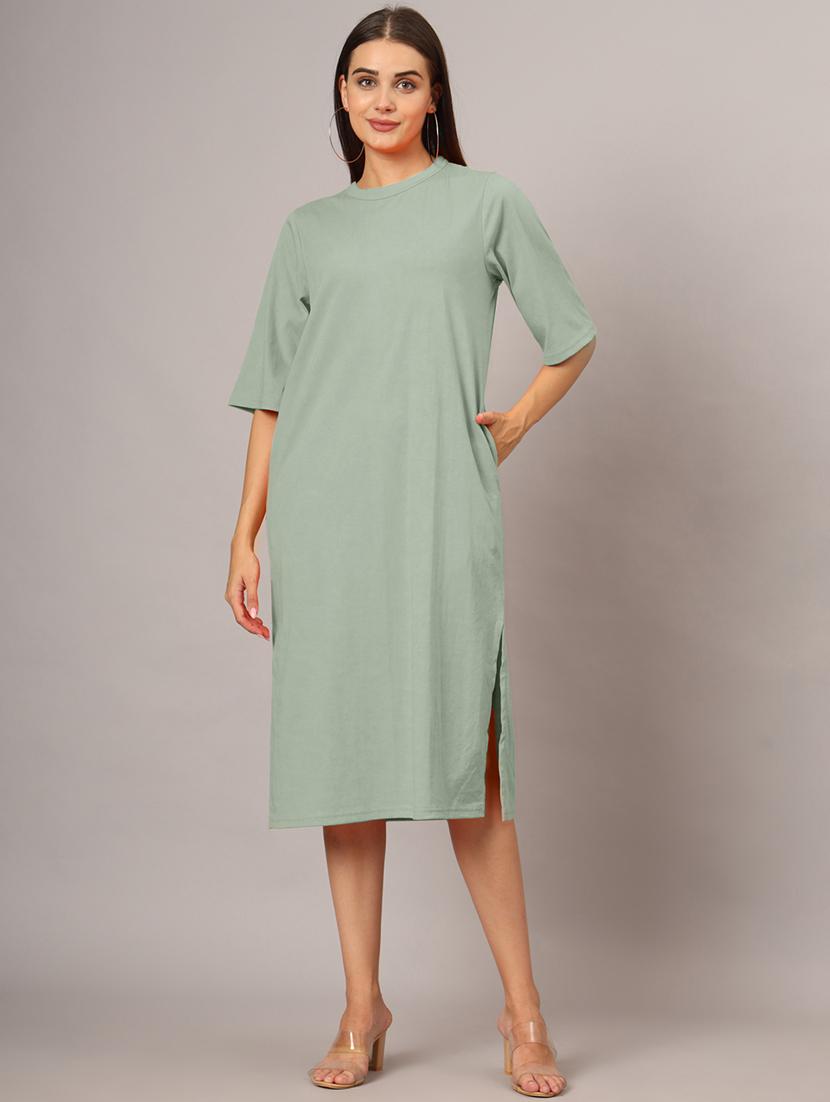 women solid short sleeves shift dress - 21793320 - Standard Image - 1