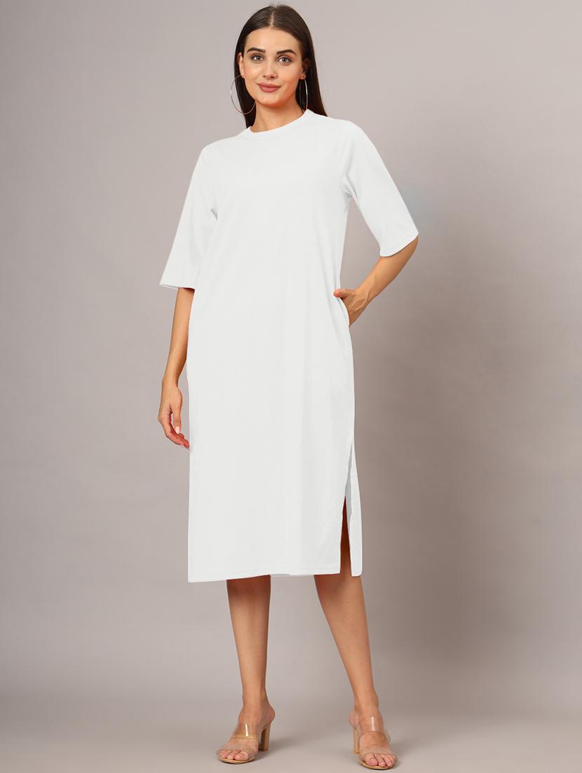 women solid short sleeves shift dress - 21793321 - Standard Image - 1