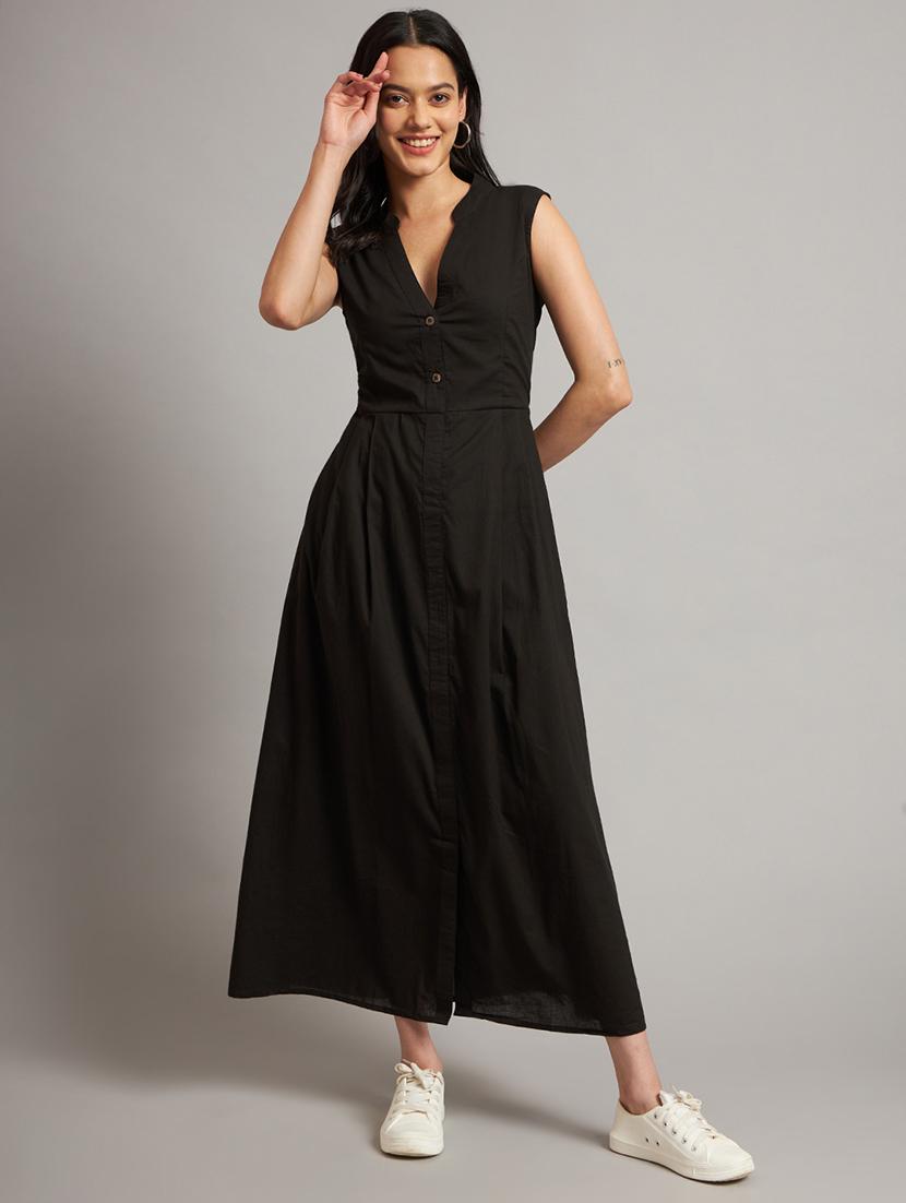women solid sleeveless a-line dress - 21793322 -  Standard Image - 1