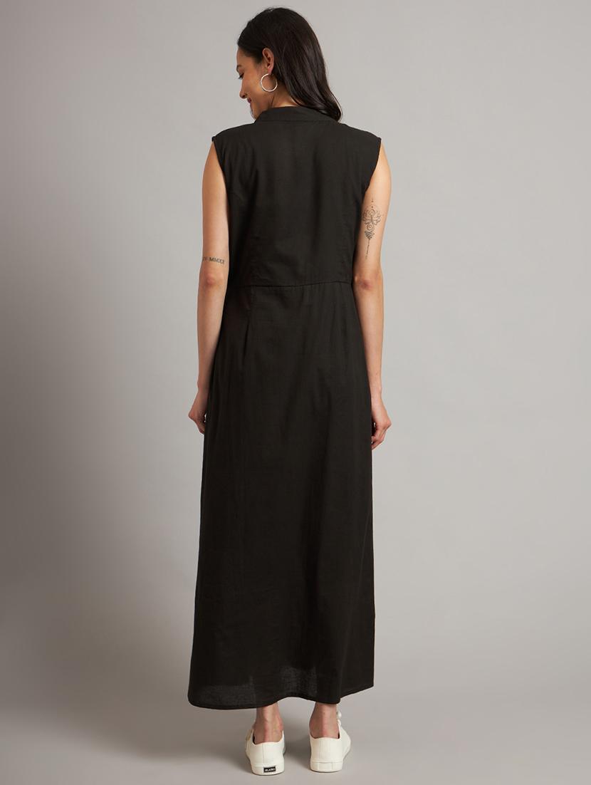 women solid sleeveless a-line dress - 21793322 - Standard Image - 4