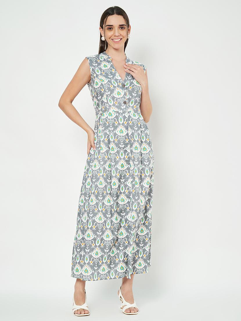women printed sleeveless a-line dress - 21793323 - Standard Image - 1