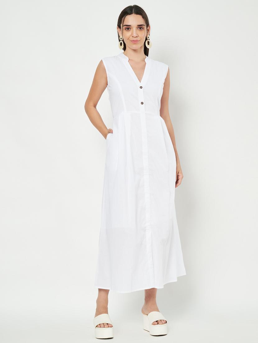 women solid sleeveless a-line dress - 21793324 - Standard Image - 1