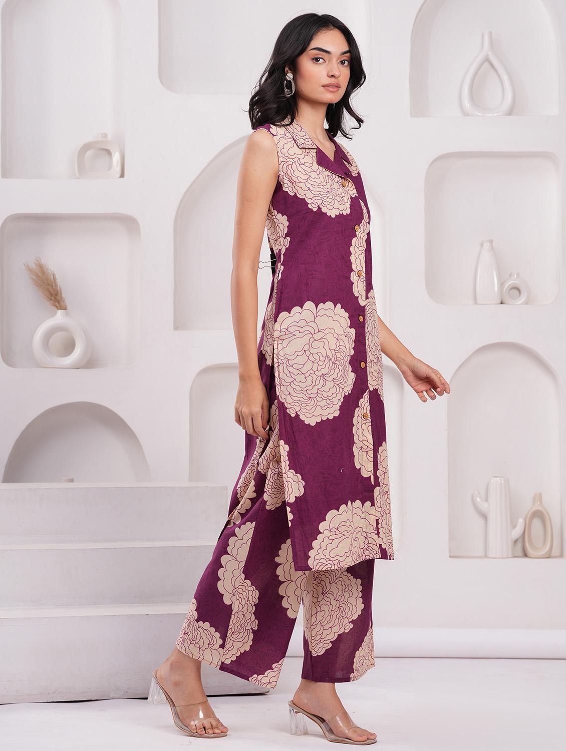 women printed sleeveless kurta palazzo set - 21793391 - Standard Image - 1