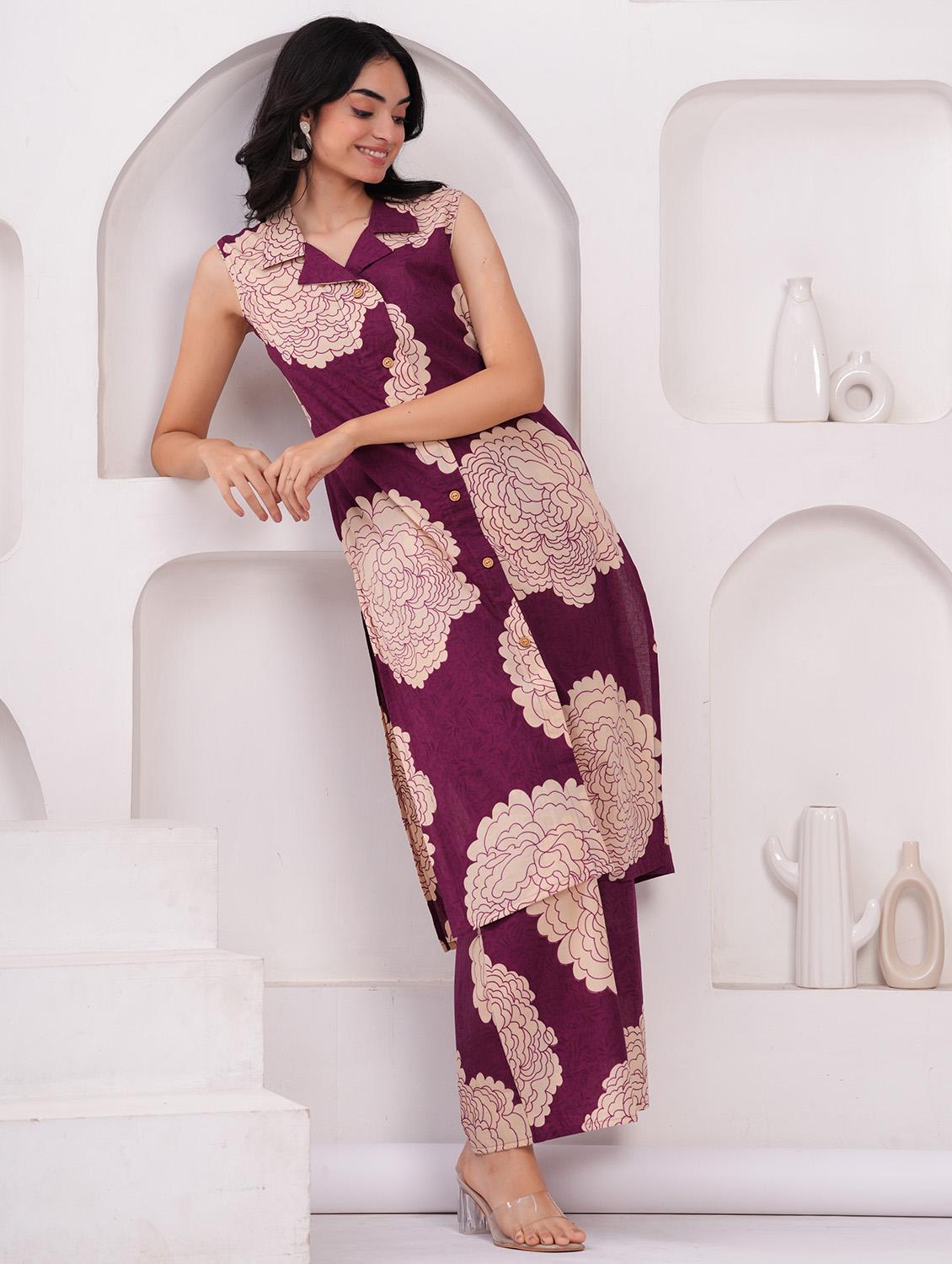 women printed sleeveless kurta palazzo set - 21793391 - Standard Image - 4