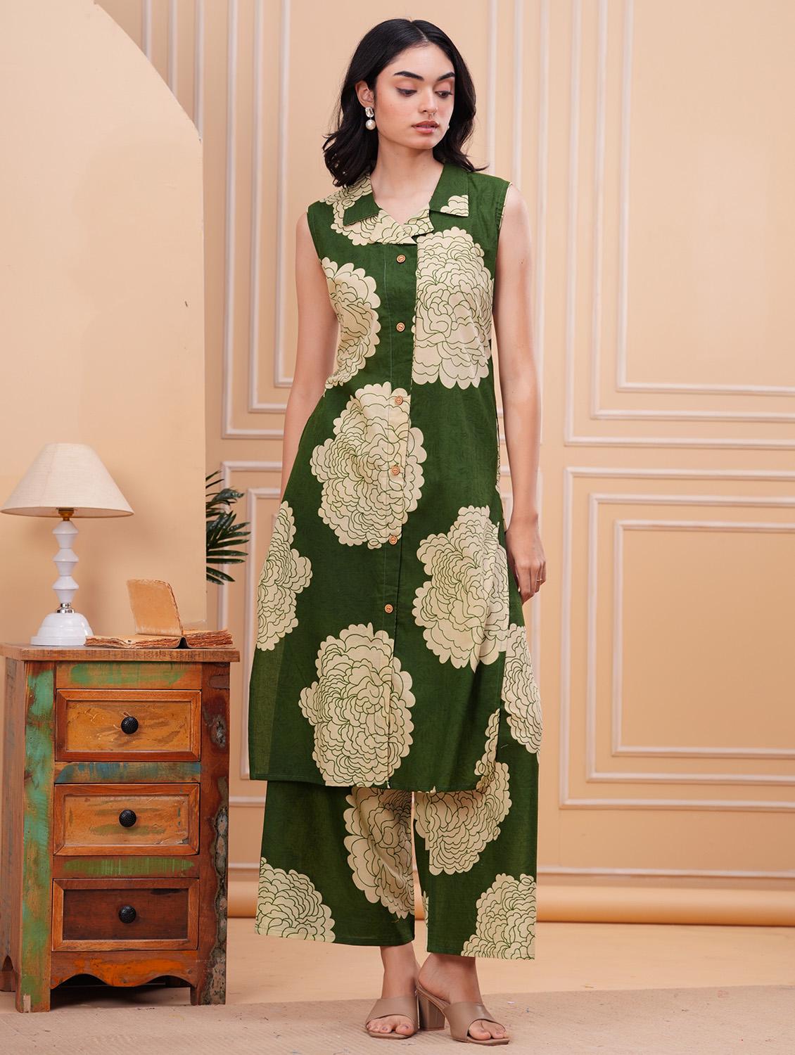 women printed sleeveless kurta palazzo set - 21793392 - Standard Image - 4
