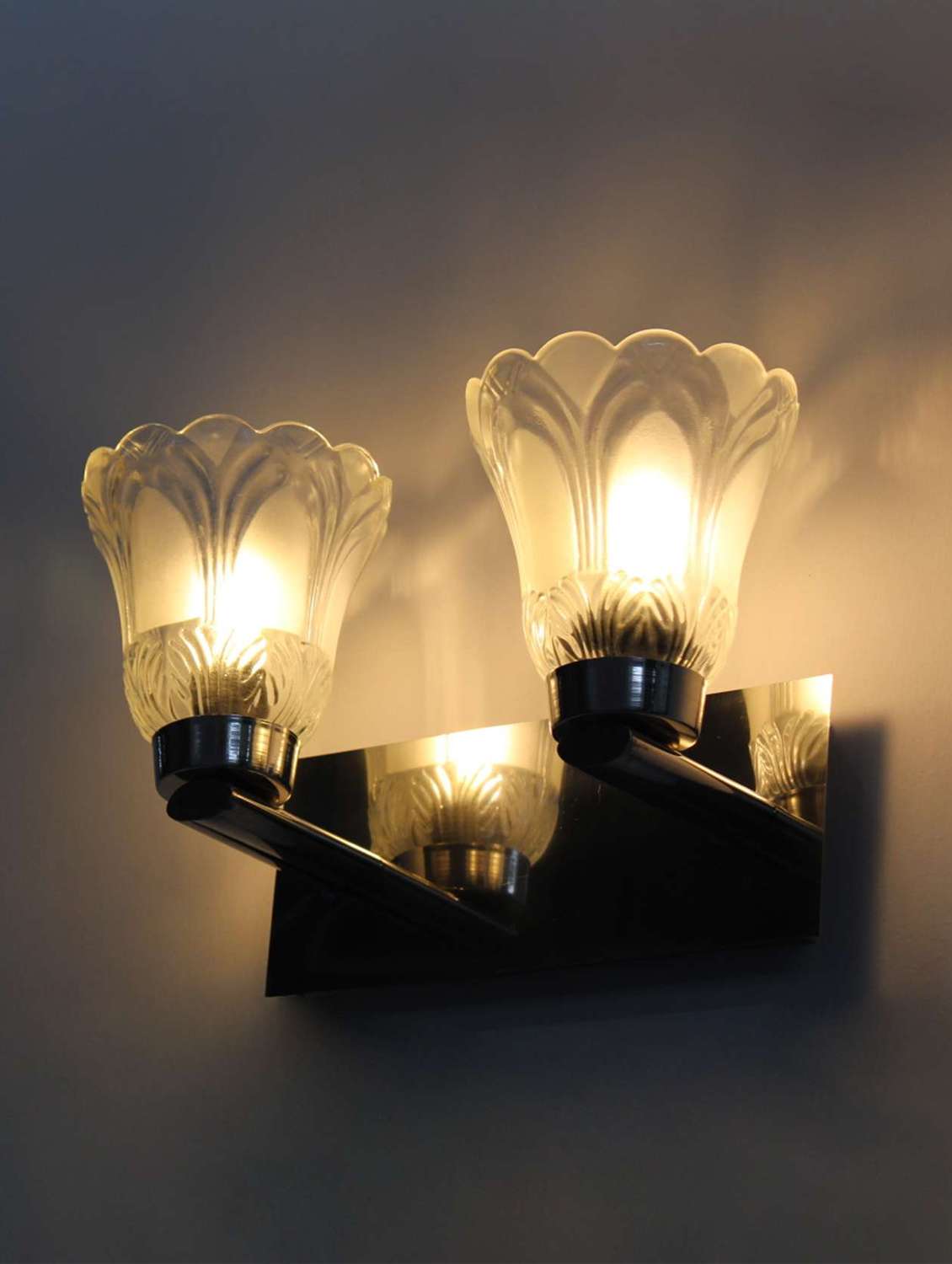 dual frosted glass wall sconce light with chrome finish