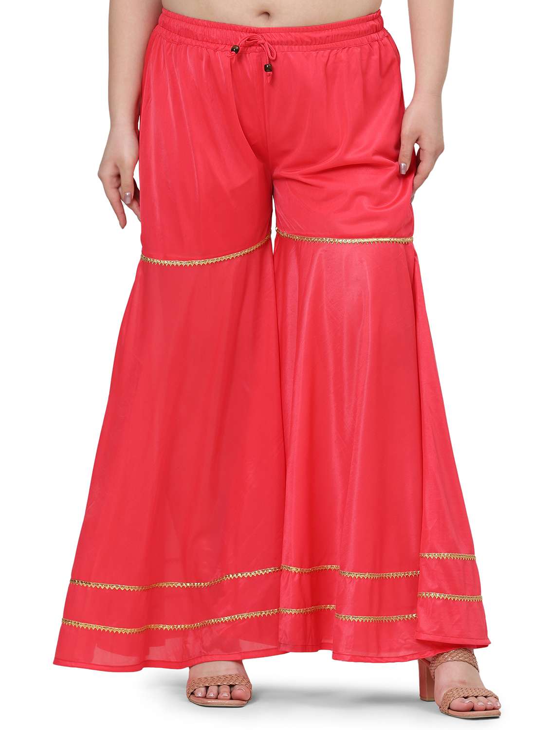 women pink solid mid rise sharara