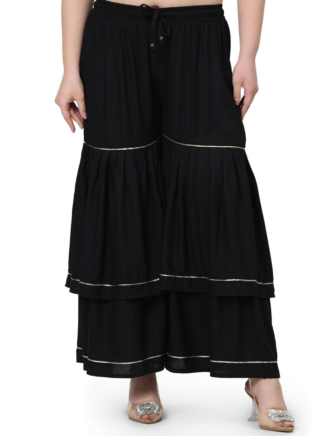 women black solid mid rise sharara