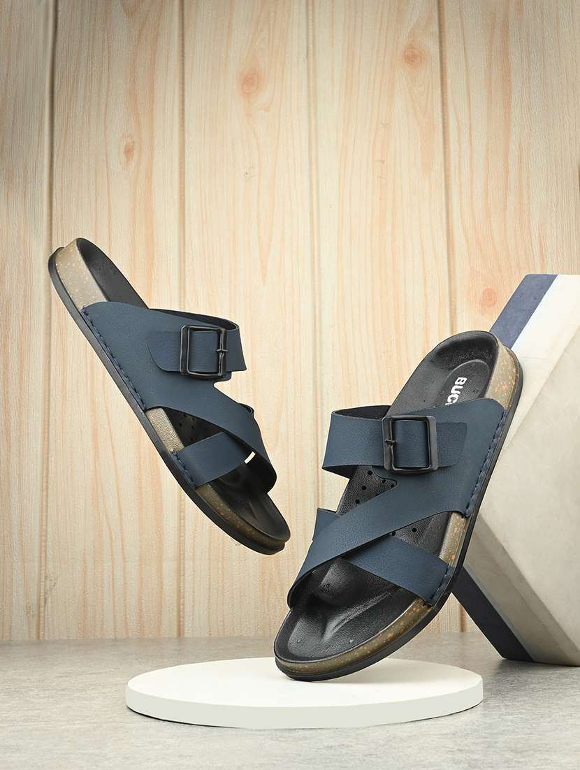 men blue slip on slider