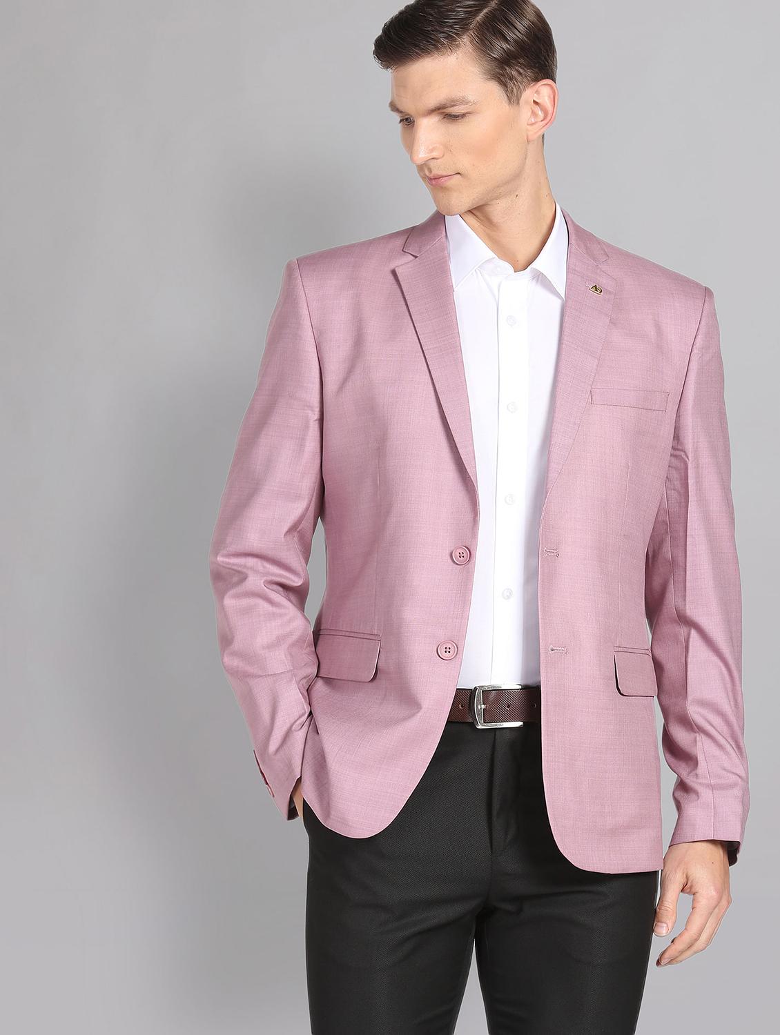 men pink lapel collar single breasted formal blazer - 21794471 - Zoom Image - 0
