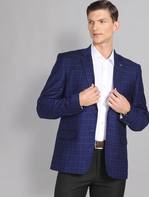 men blue lapel collar single breasted formal blazer - 21794472 - Standard Image - 0