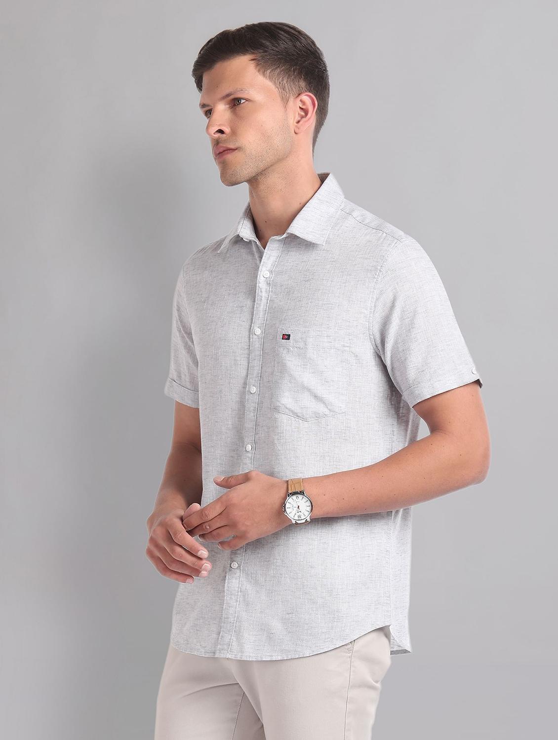 men solid short sleeve slim fit casual shirt - 21794555 -  Standard Image - 1
