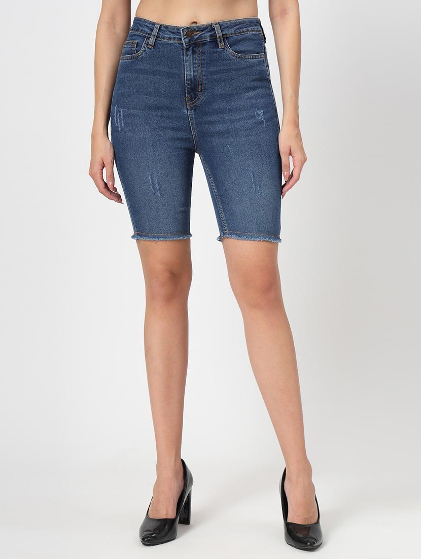 women solid high rise denim shorts  - 21794571 -  Zoom Image - 0