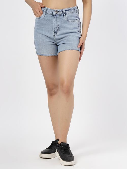 women solid high rise denim shorts  - 21794573 -  Standard Image - 0