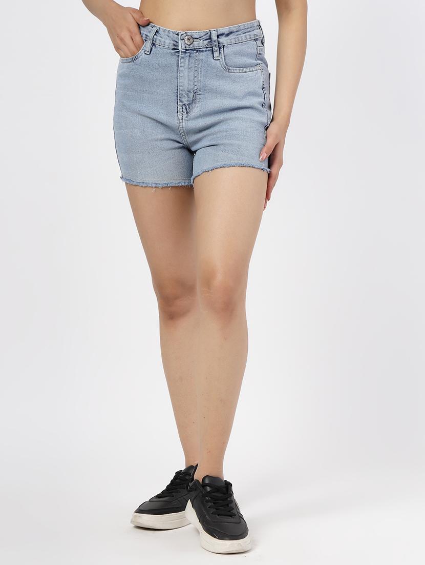 women solid high rise denim shorts  - 21794573 -  Zoom Image - 0