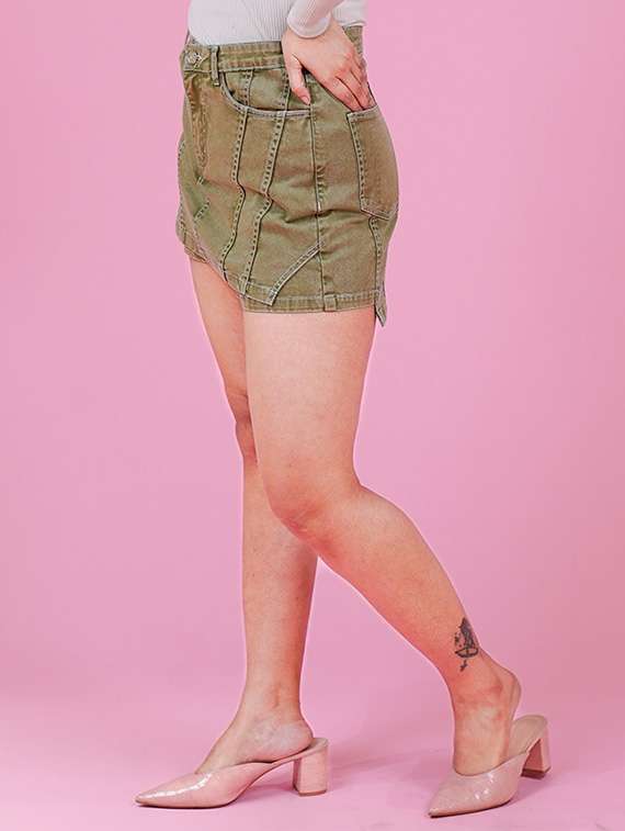 women solid high rise denim skorts  - 21794579 -  Standard Image - 1
